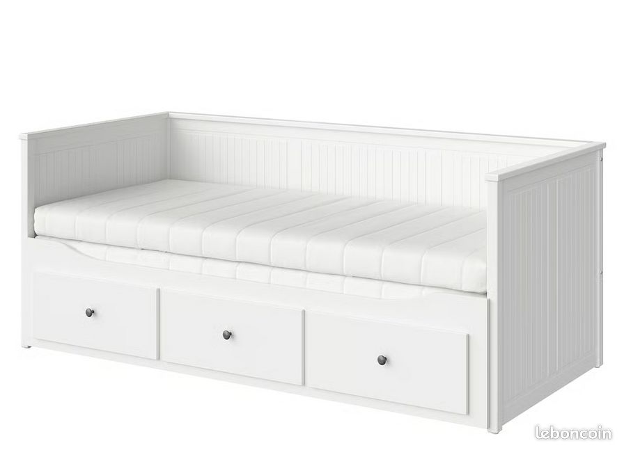 Lit banquette 2p (struct + matelas) IKEA HEMNES avec 2 matelas fermes (image 1)