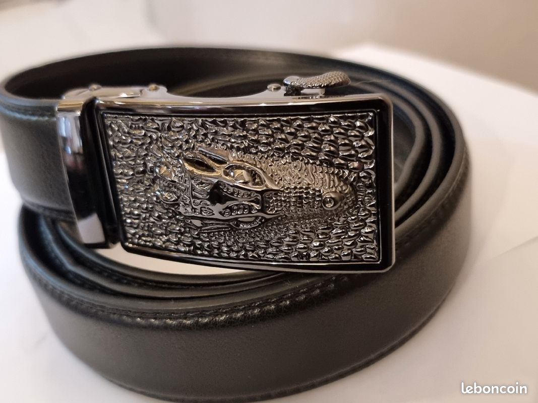 Superbe ceinture en cuir noir avec ceinturon réglable et automatique (image 2)