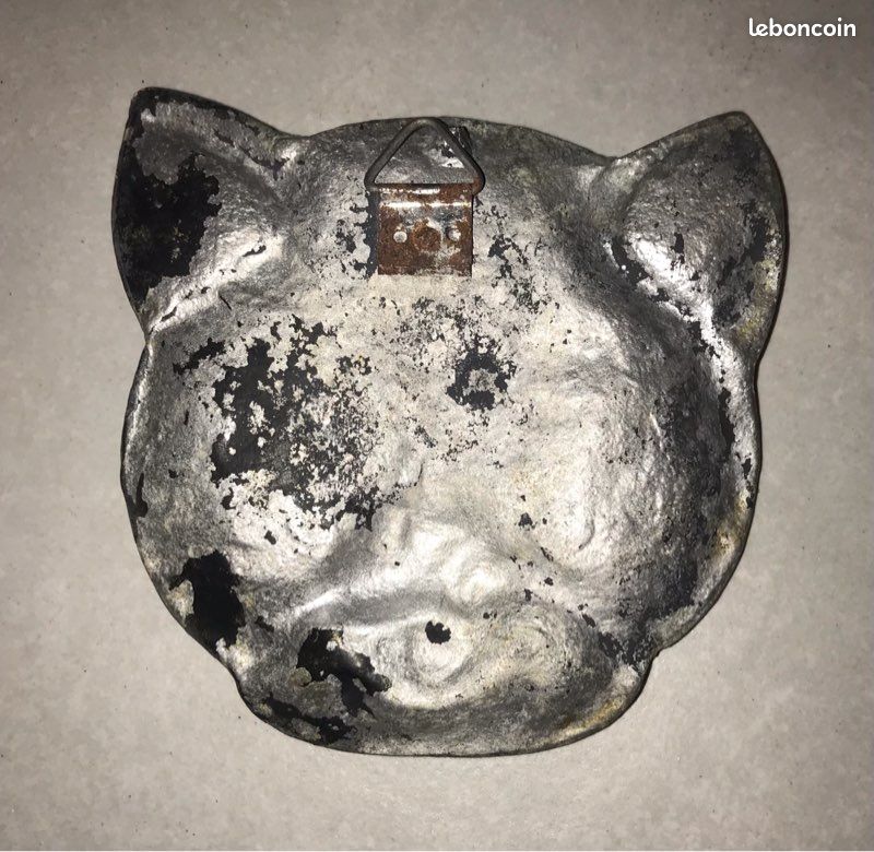 13 cm superbe cendrier tête de chat cristal ancien vintage - Décoration