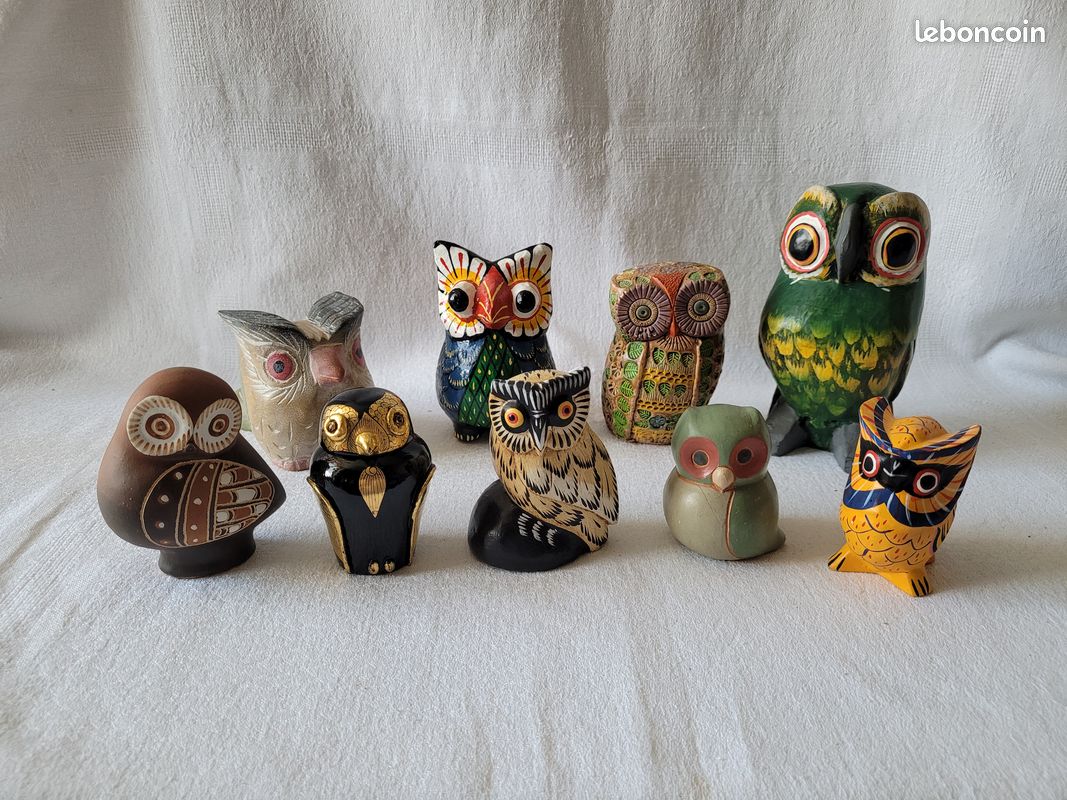 Lot de trois statuettes de chouettes - Label Emmaüs