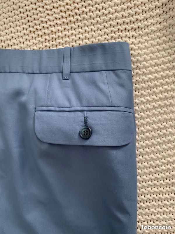Pantalon Claude Rousseau Bleu Ciel Laine Fine Grande Mesure Bespoke - Taille W40/50L (image 9)