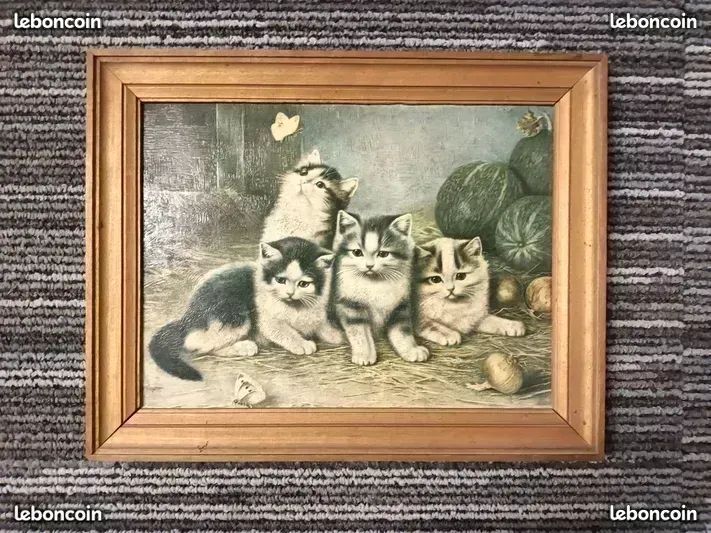 Ancienne reproduction d'un tableau de chats (image 2)