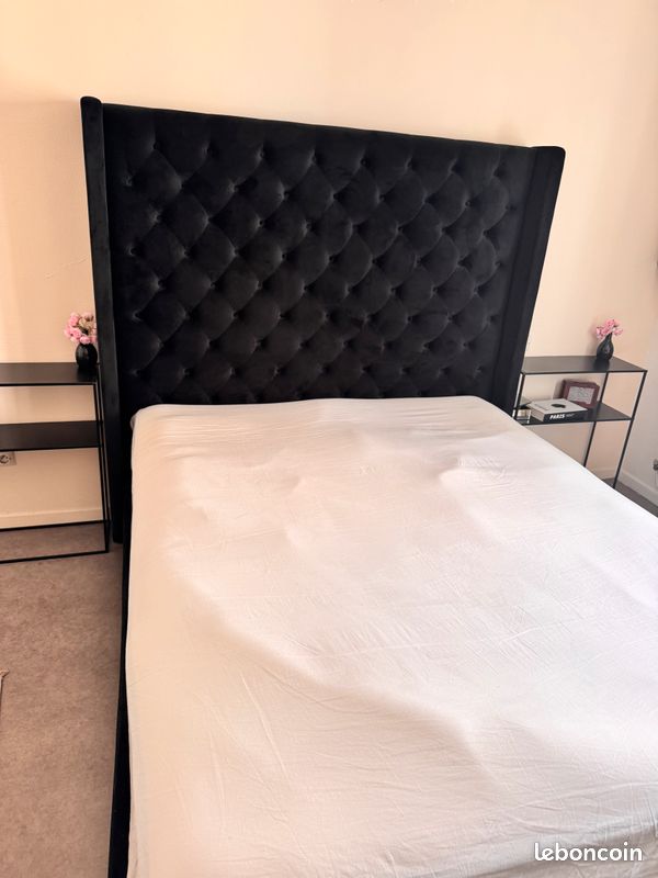 Urgent Lit coffre 160x200 noir + 2 tables de chevet offertes – 350 (image 1)