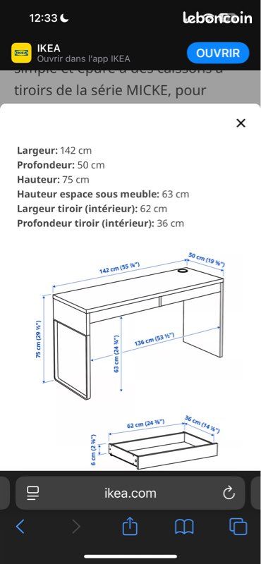 Coiffeuse / Bureau IKEA MICKE (image 3)