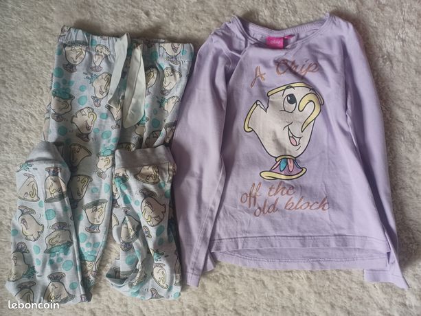 Joli pyjama fille pièces disney la tasse de la belle la bête