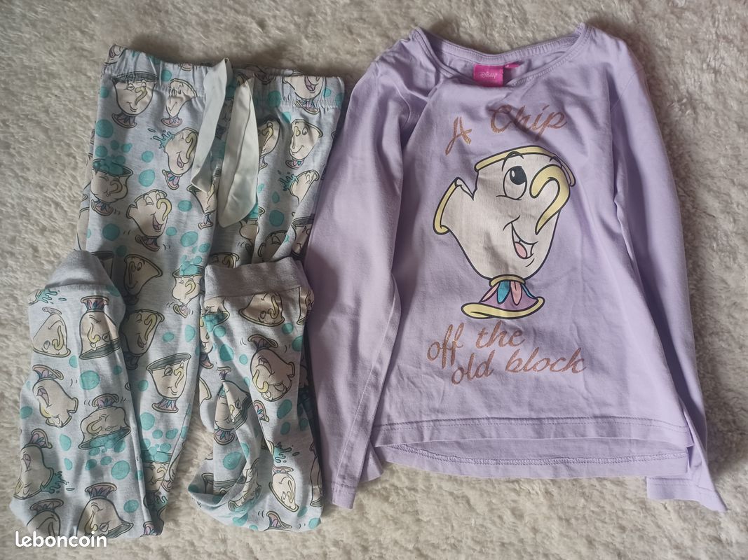 Joli pyjama fille pièces disney la tasse de la belle la bête