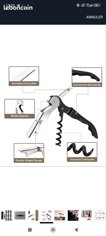 Tire-Bouchon Sommelier Professionnel Zuroki - Acier Inoxydable Multifonction Avec Coupe-Capsule