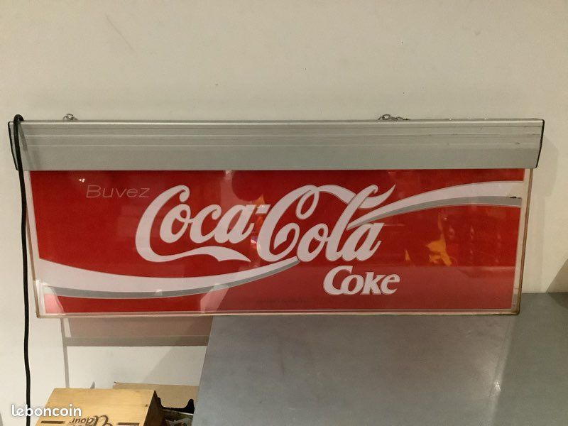 Enseigne Lumineuse Coca-Cola Vintage Des Années 1970 - Caisson Rétro Rouge - Occasion Très Bon état