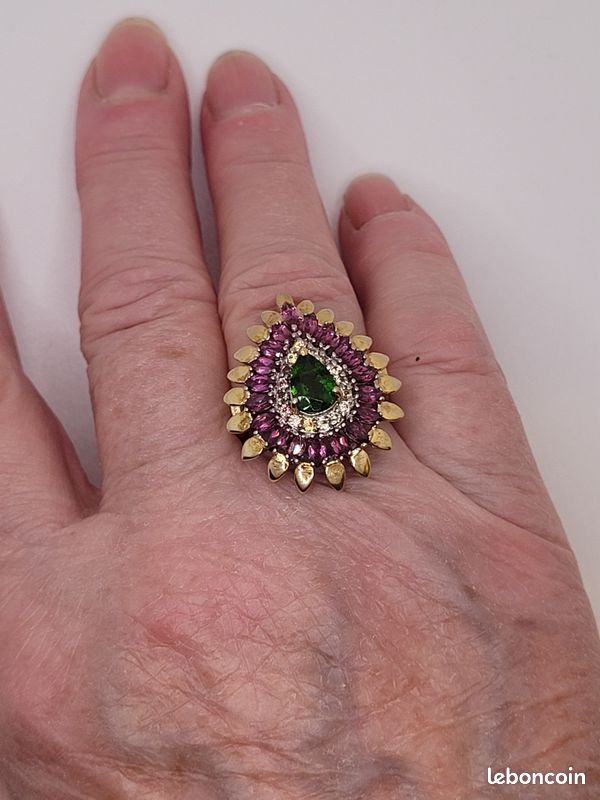 Bague Diopside de Russie forme goutte, Grenats Rhodolites (image 3)