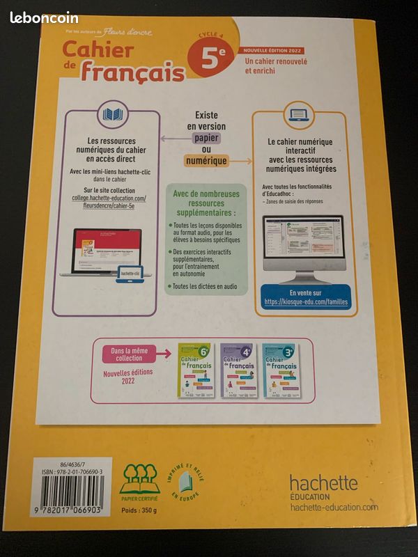 Cahier de français 5eme Hachette (image 3)