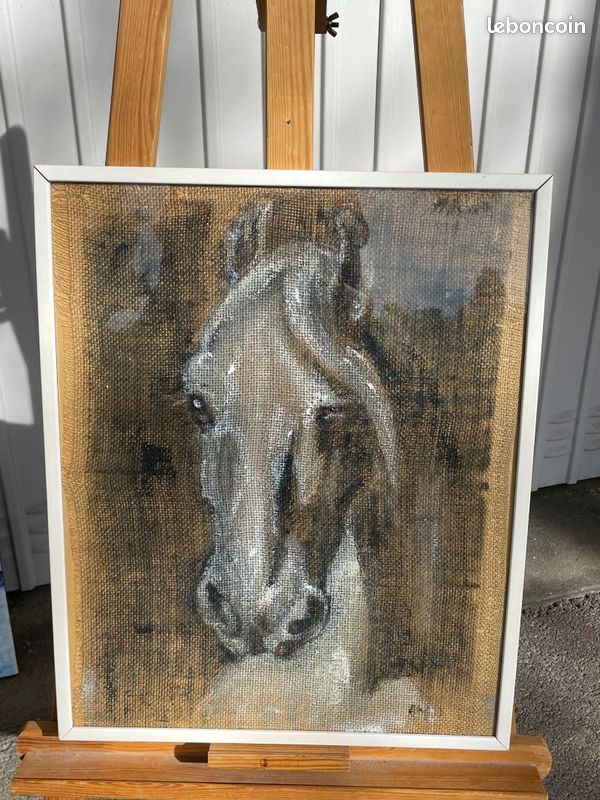 Tableau au fusain tête de cheval 52x42 (image 2)