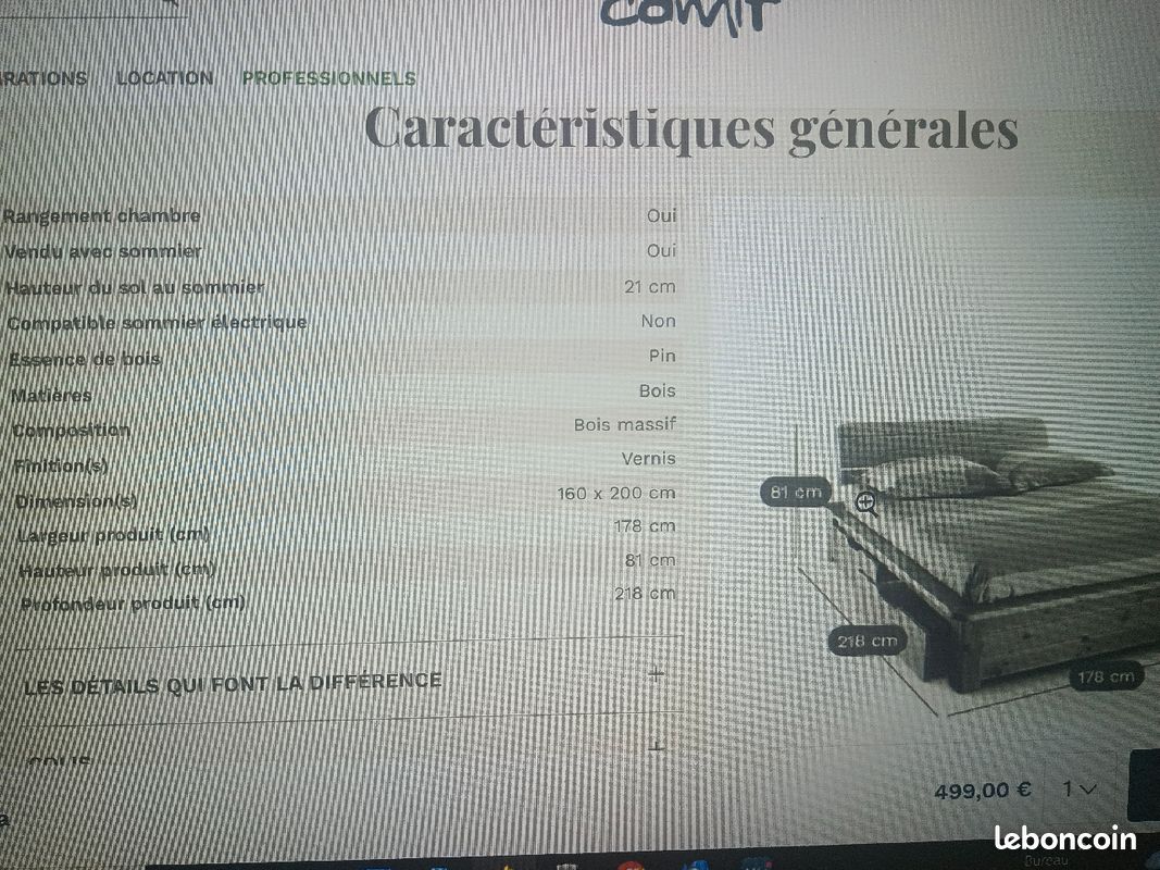 Lit rangement 160 en bois massif, bonne affaire 150 euros (image 3)