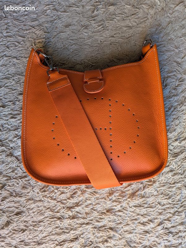 Sac femme cuir orange à bandoulière Genuine Leather (image 4)