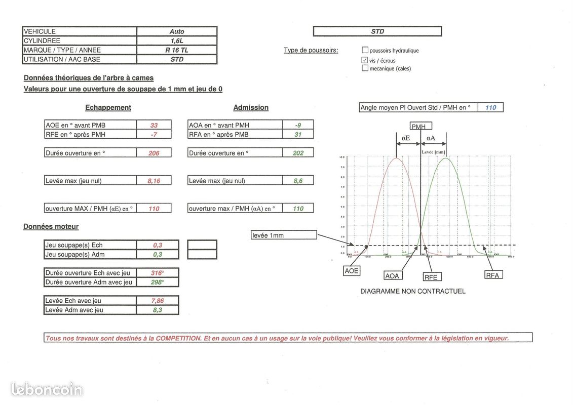 Arbres à cames Racing R16 L TL (image 3)