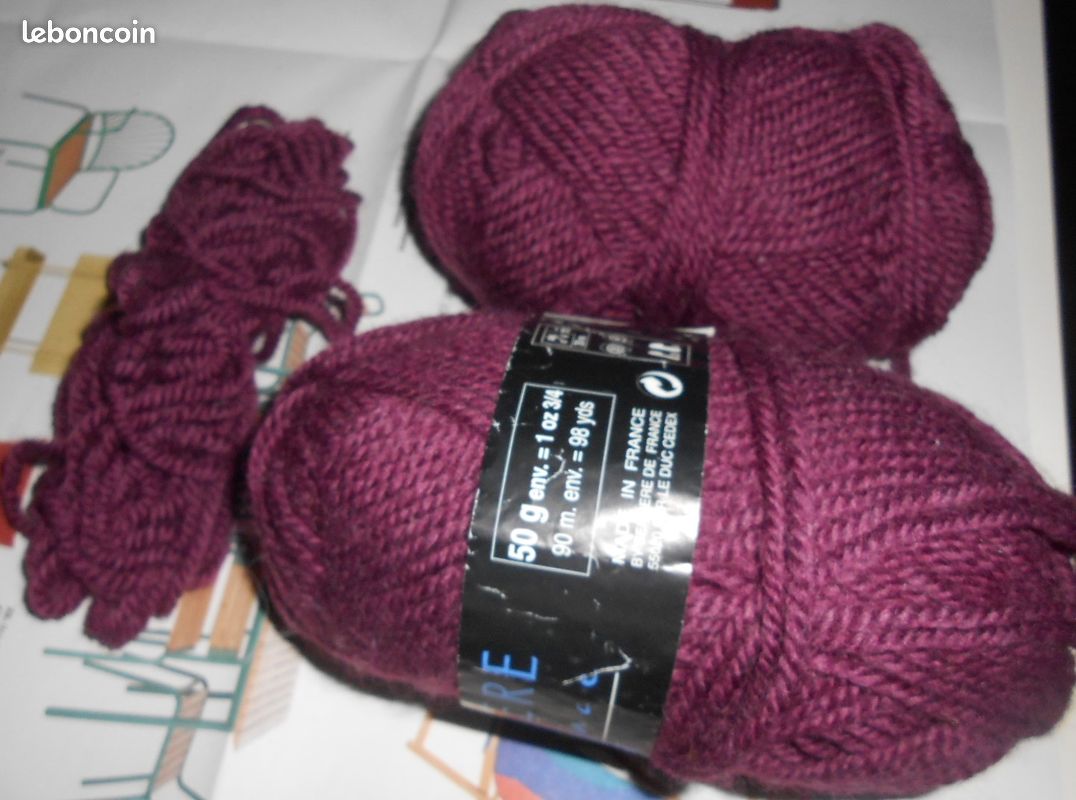 🌼🪴lot 2 anciennes pelotes Bergère de France Sport -Couleur prune-51%laine et 49% Acrylique-Aiguilles adaptées N° 4 ou crochet N° 3,5 ou 4 (cf, photos) (image 13)