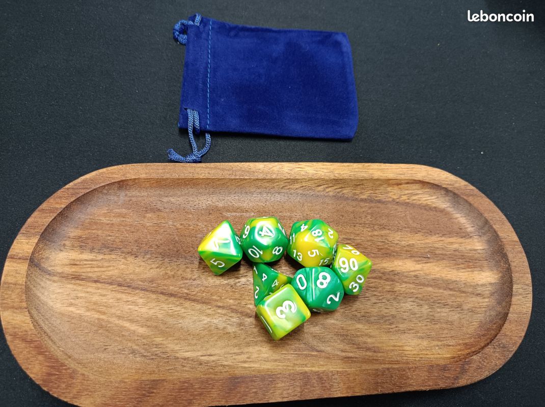 Lot De 7 Dés Polyédriques D4 D6 D8 D10 D12 D20 – Pour DND Et Jeux De Rôle – Vert Et Violet