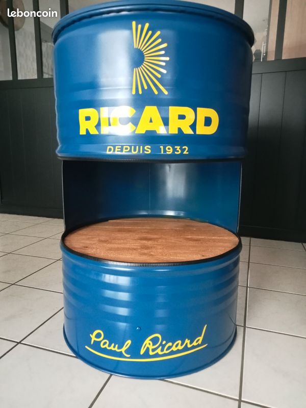 Tonneau/Fût De Décoration Bacardi 60L, Noir Et Doré, Artisanal, Reconditionné, 66 Cm