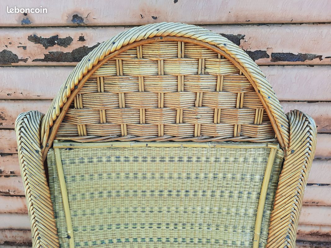 Ancien GRAND FAUTEUIL en ROTIN et CANNAGE Vintage Années 30s 40s Déco Maison Terrasse (image 3)