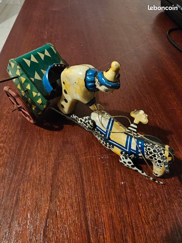 Jouet tôle cirque clown sur charrette avec cheval | Rakuten
