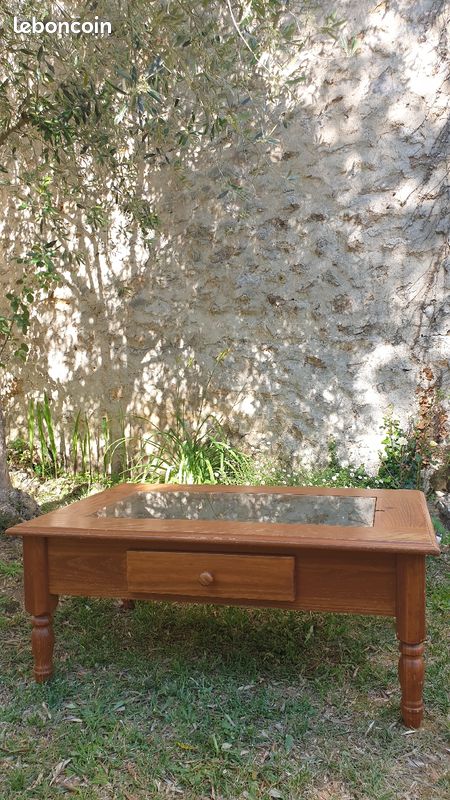 Table de salon en pin massif avec vitrine (image 2)
