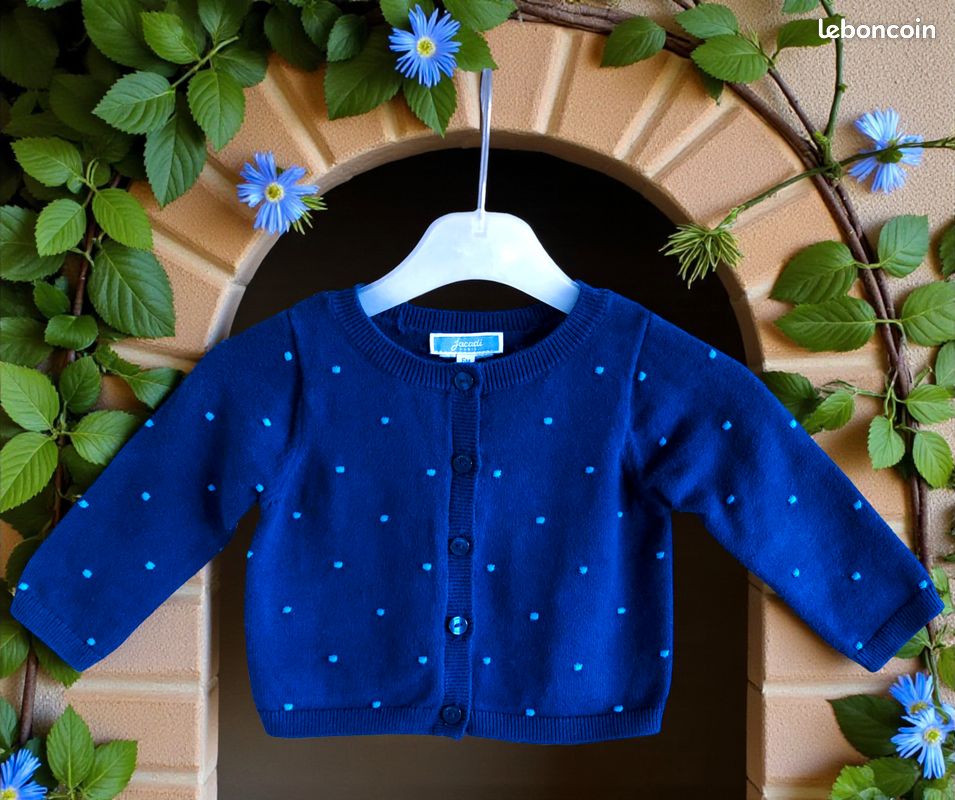 Jacadi - ensemble 3p bébé fille - robe, culotte & gilet motif tourterelles 6m (image 11)