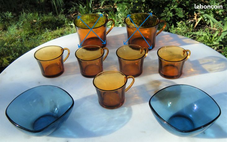 Lot De Vaisselle Arcopal Vintage Années 80 – Verre Ambré, État Correct