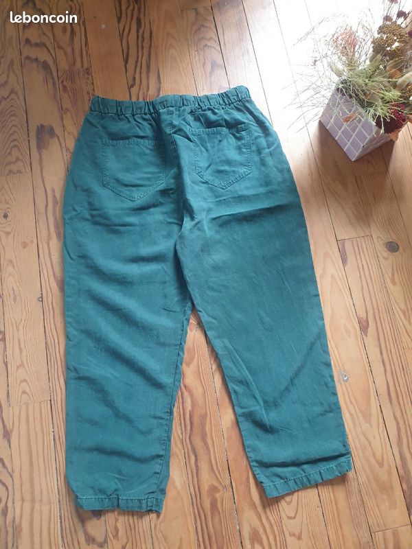 Pantalon fluide cotton chino longueur au dessus des chevilles zara vert taille L (image 6)