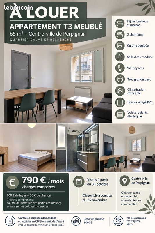 Appartement 3 pièces 65 m² · à Perpignan · 65 m² · 790 €/mois