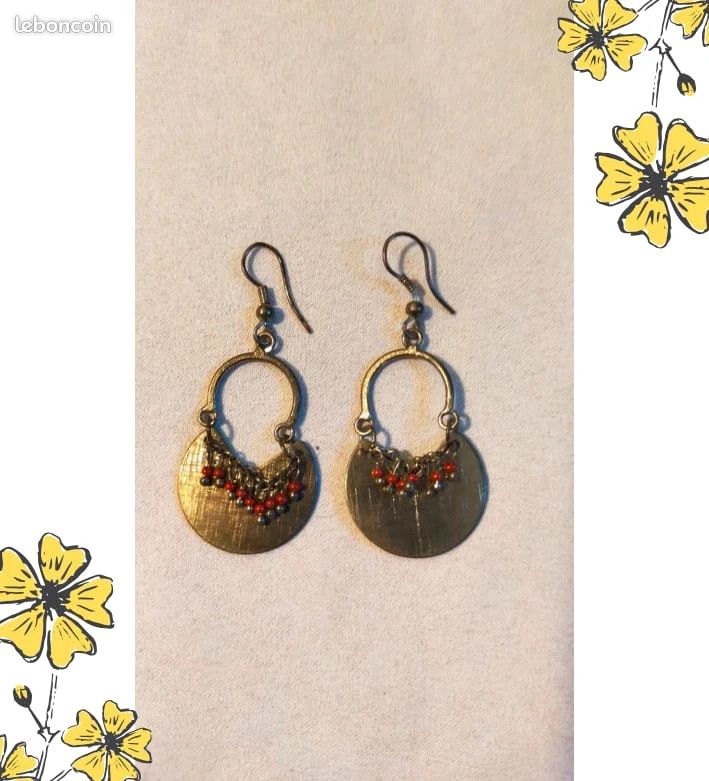 Boucle d'oreille vintage en métal et pierre naturelle fait main | UK