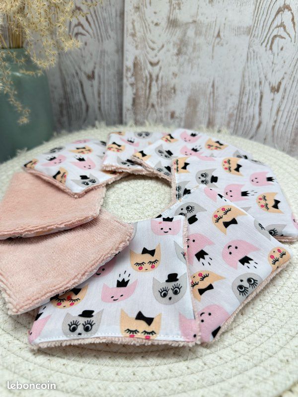 Lingettes lavables bébé motif chaton idée cadeau naissance- lingettes zéro déchet – Éponge bambou Oeko-Tex – Lot de 8 – 9x9 cm (image 4)