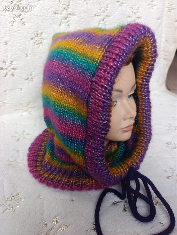 Cagoule femme hood Balaclava multicolore irisée neuf fait main (image 2)