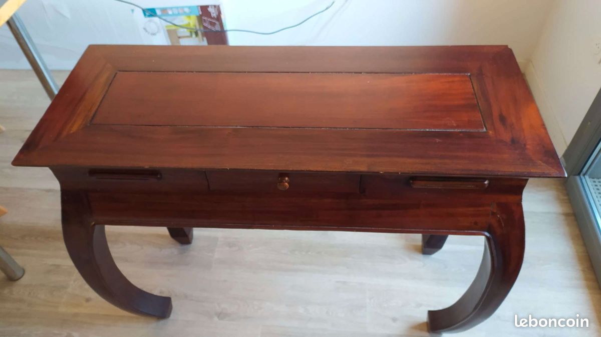 Table console art-déco asiatique acajou en bois massif (image 3)