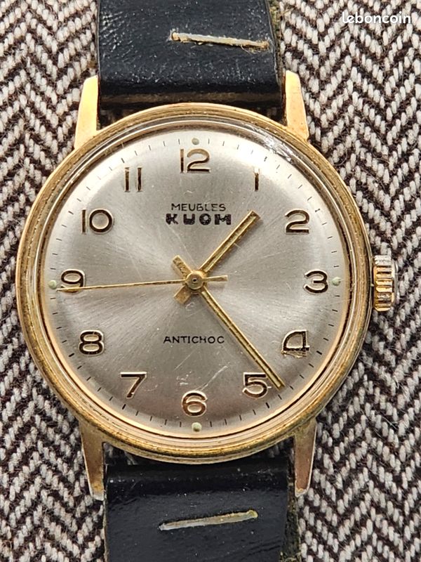 Montre vintage mécanique Meubles KUOM KUOH Antichoc dorée années 60 cadran argenté (image 3)