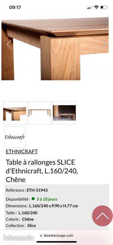 Table Ethnicraft modèle Slice à rallonges chêne (image 10)