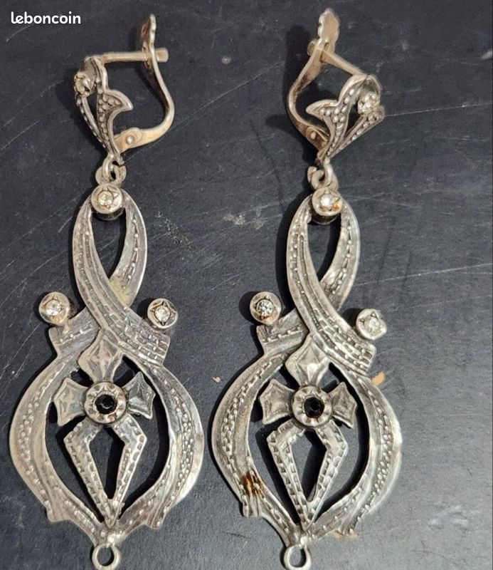 Boucles D'oreilles Créoles En Argent Massif 925 - Anciennes - Dormeuses - Occasion