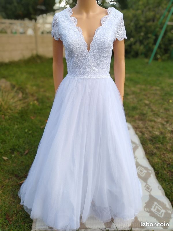 Neuve étiquetée - Robe de mariée princesse tulle dentelle serena blanc 38 (image 5)