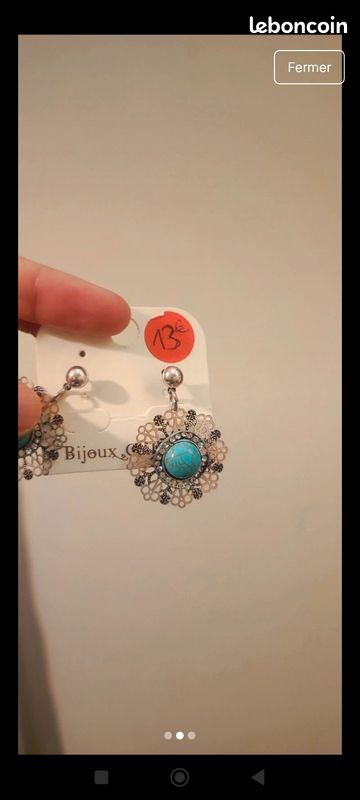 Boucles d'oreilles perles turquoise et strass Bijoux cailloux (image 2)