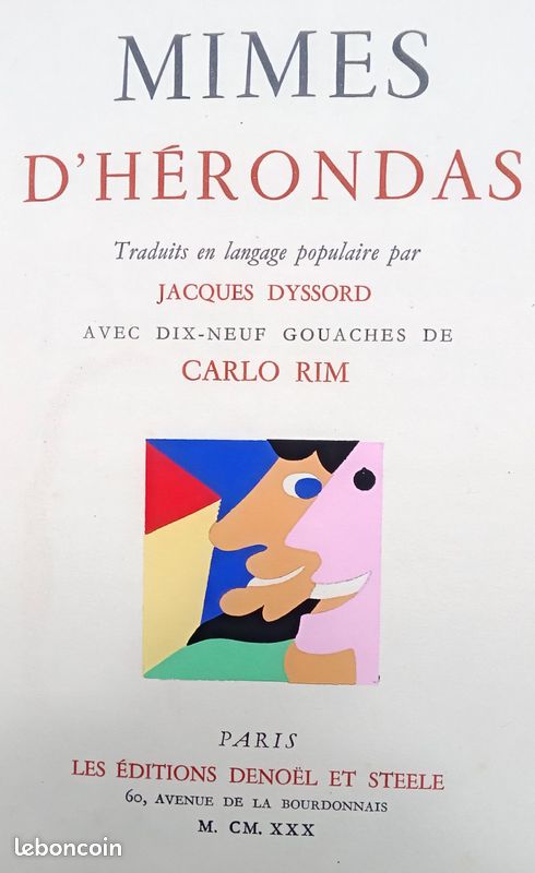 Mimes d' Hérondas Traduit J. Dyssord (image 2)