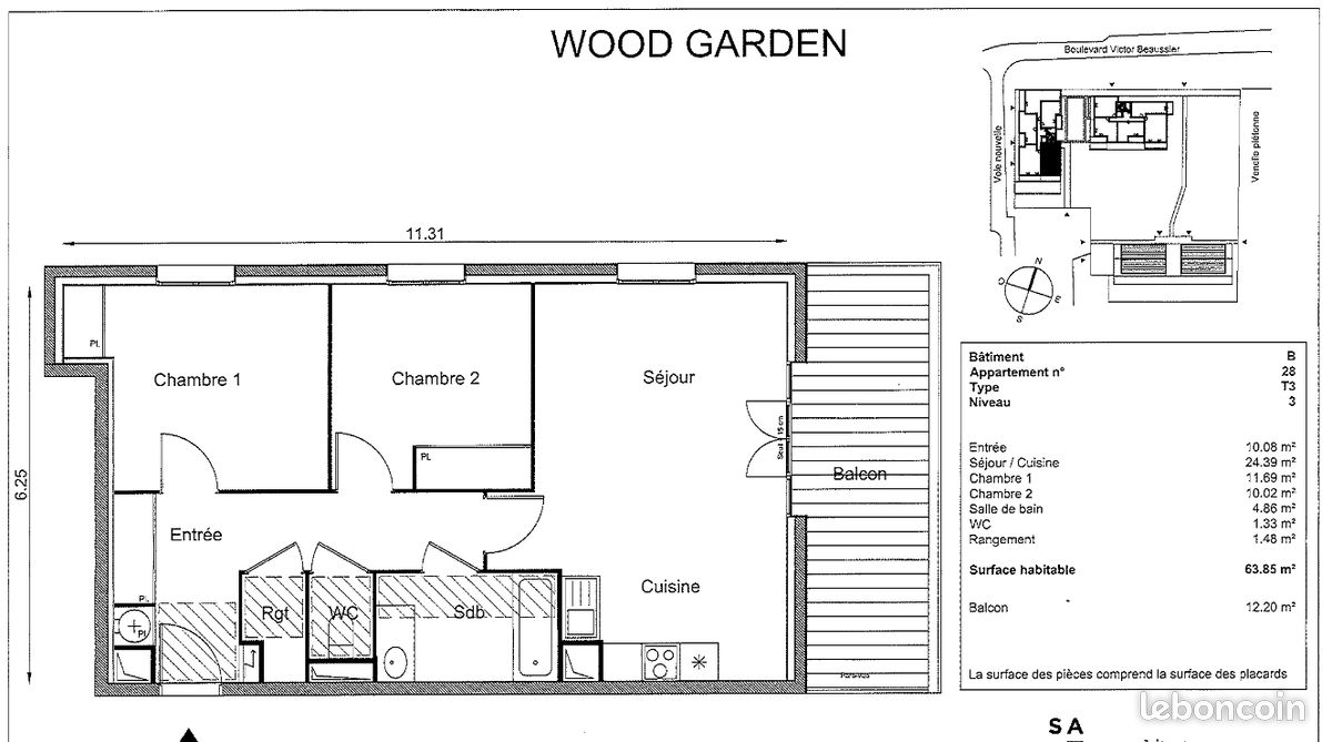 Appartement 3 pièces 64 m² · à Angers · 64 m² · 950 €