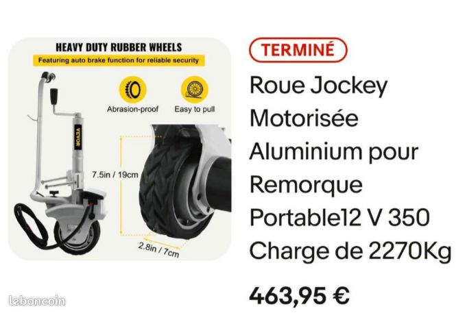 Roue jockey motorisee veyvor 350w 12volts remorque bateau caravane (image 3)