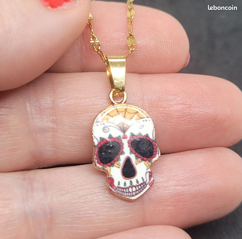 Chaine Acier inoxydable dorée et son Pendentif Tête de Mort – 3 – Neuf (image 2)