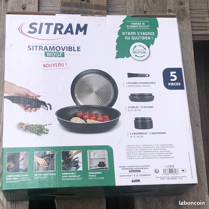 Kit sitram 2 poêles 24-28 Cm 2 casseroles 16-18 Cm 1 poignée amovible (image 3)