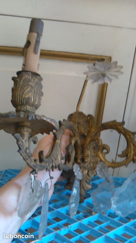 Ensemble 1 lustre et 2 appliques bronze et pampilles (image 3)