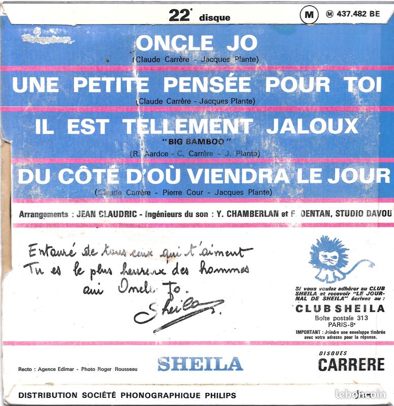 Sheila : Oncle Jo / Une Petite Pensée Pour Toi / Il Est Tellement Jaloux +1 [Vinyle 45 Tours 7" EP] (image 2)