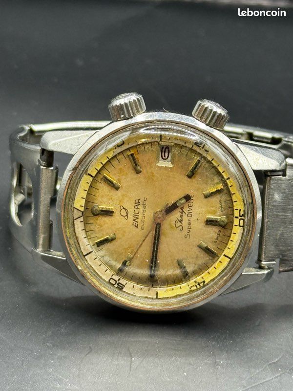 Montre ENICAR Sherpa Super Divette Rare White Dial Automatique