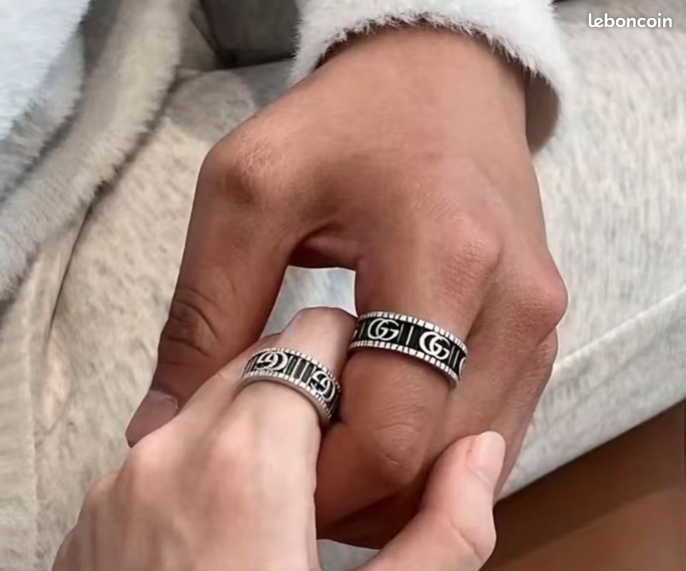 Bague Gucci Double G vintage en argent sterling, motif engrenage