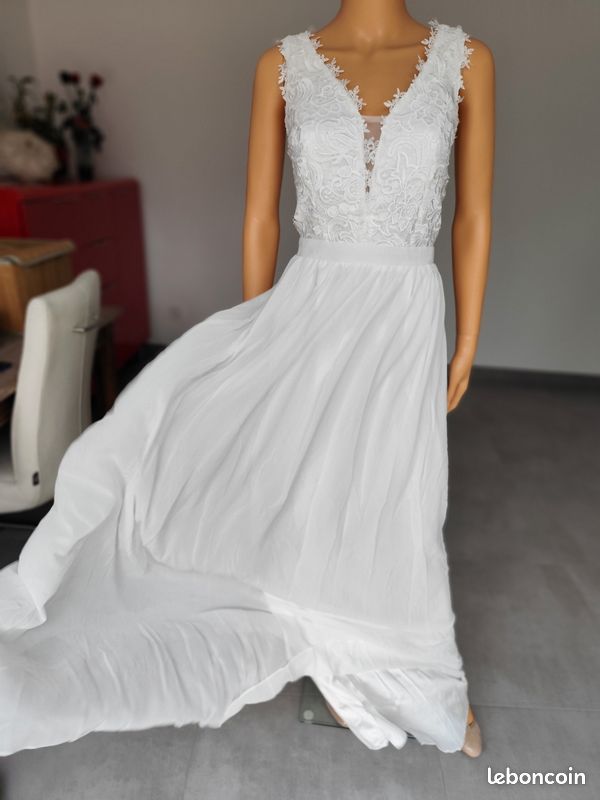 NEUVE Robe de mariée bohème mousseline et dentelle 44 (image 1)