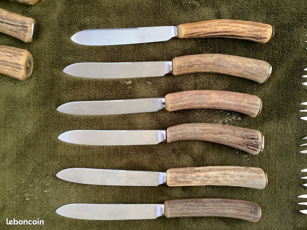 Set De Couverts Inox - Manches En Bois De Cerf Véritable - Pièces De Service