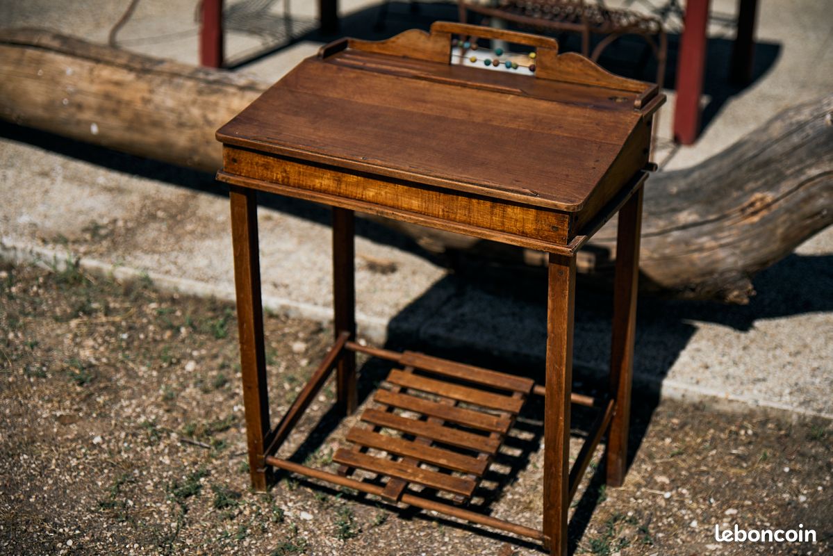 Bureau pupitre écolier ancien bois massif - boulier (image 4)