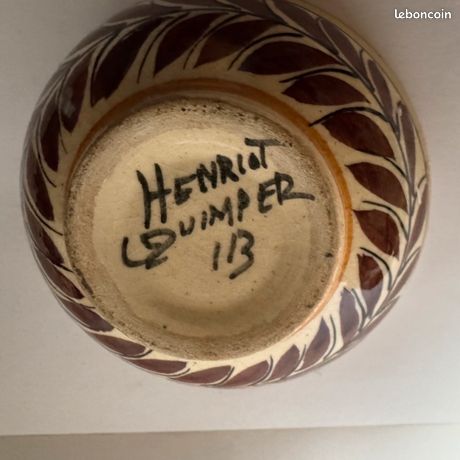 ANCIEN CENDRIER VIDE Poche Henriot Quimper D209 Decor Fleurs De Genets